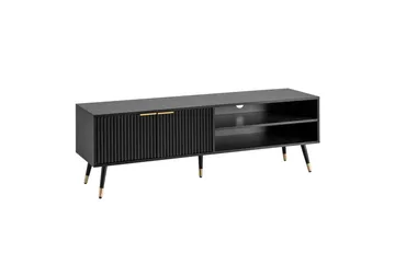 Lowboard Wohnling Spånskiva Svart Folierad med 2 Dörrar Förvaringsfack Modern - Möbler - TV- & Mediamöbler - TV bänk & mediabänk