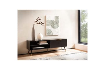 Lowboard Wohnling Spånskiva Svart Folierad med 2 Dörrar Förvaringsfack Modern - Möbler - TV- & Mediamöbler - TV bänk & mediabänk