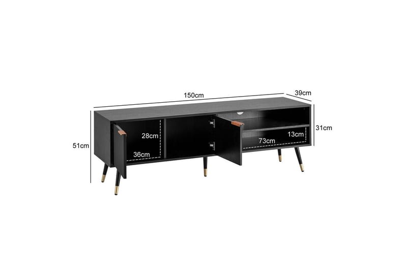 Lowboard Wohnling Spånskiva Svart Folierad med 2 Dörrar Förvaringsfack Modern - Möbler - TV- & Mediamöbler - TV bänk & mediabänk