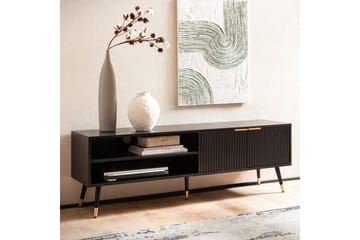 Lowboard Wohnling Spånskiva Svart Folierad med 2 Dörrar Förvaringsfack Modern - Möbler - TV- & Mediamöbler - TV bänk & mediabänk