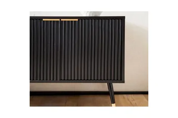 Lowboard Wohnling Spånskiva Svart Folierad med 2 Dörrar Modern Ek med Metallben - Möbler - TV- & Mediamöbler - TV bänk & mediabänk