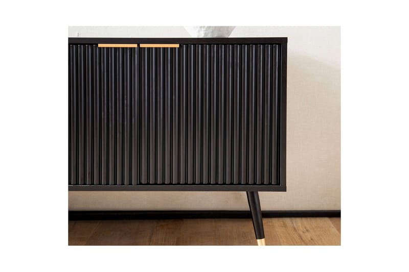 Lowboard Wohnling Spånskiva Svart Folierad med 2 Dörrar Modern Ek med Metallben - Möbler - TV- & Mediamöbler - TV bänk & mediabänk