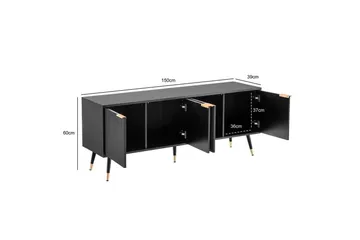 Lowboard Wohnling Spånskiva Svart Folierad med 2 Dörrar Modern Ek med Metallben - Möbler - TV- & Mediamöbler - TV bänk & mediabänk