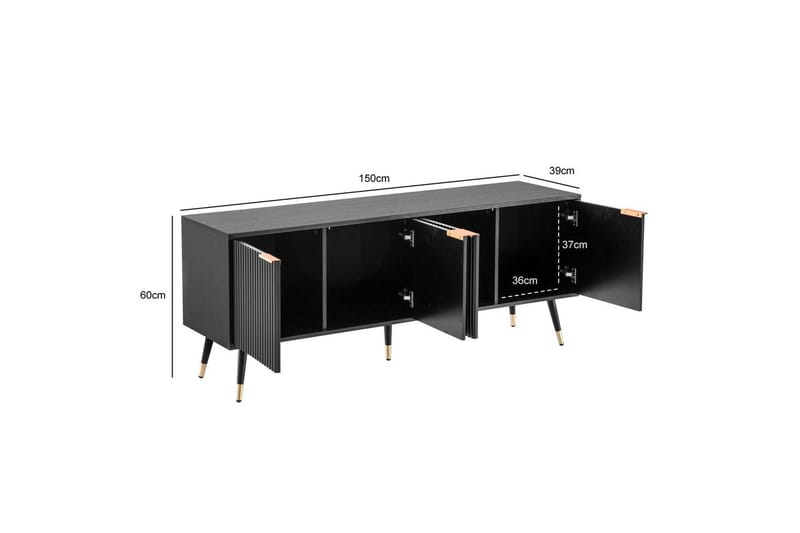 Lowboard Wohnling Spånskiva Svart Folierad med 2 Dörrar Modern Ek med Metallben - Möbler - TV- & Mediamöbler - TV bänk & mediabänk