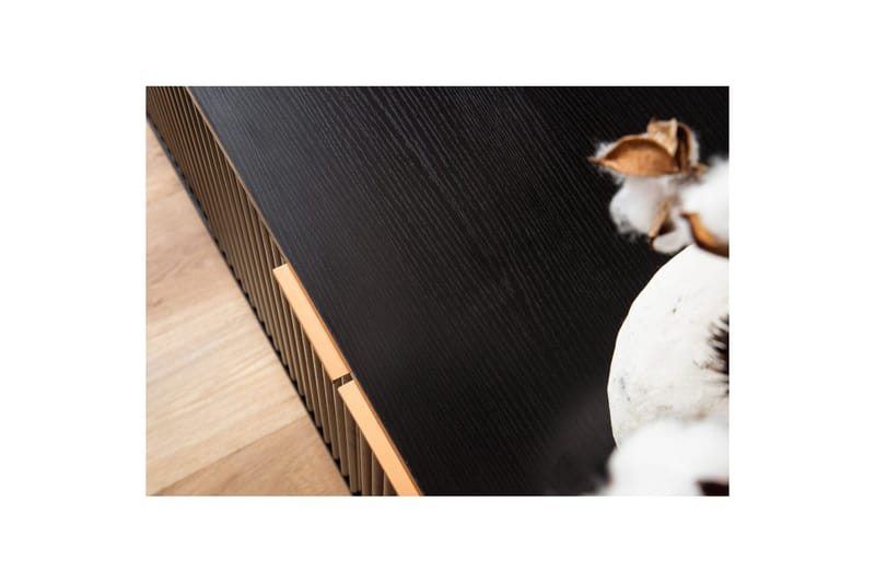 Lowboard Wohnling Spånskiva Svart Folierad med 2 Dörrar Modern Ek med Metallben - Möbler - TV- & Mediamöbler - TV bänk & mediabänk