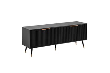 Lowboard Wohnling Spånskiva Svart Folierad med 2 Dörrar Modern Ek med Metallben - Möbler - TV- & Mediamöbler - Mediastativ & väggfäste - Tv-stativ & Tv-väggfäste
