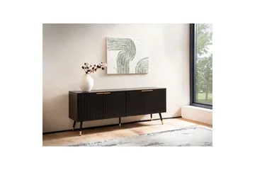 Lowboard Wohnling Spånskiva Svart Folierad med 2 Dörrar Modern Ek med Metallben - Möbler - TV- & Mediamöbler - TV bänk & mediabänk