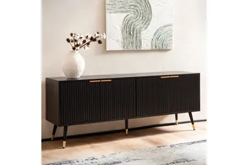 Lowboard Wohnling Spånskiva Svart Folierad med 2 Dörrar Modern Ek med Metallben - Möbler - TV- & Mediamöbler - TV bänk & mediabänk