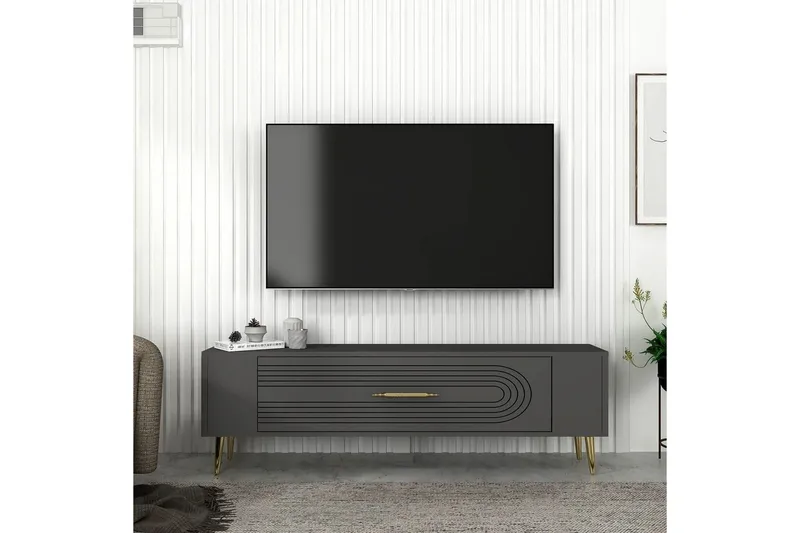Mirel Tv-bänk 120 cm - Antracit/Guld - Möbler - TV- & Mediamöbler - TV bänk & mediabänk
