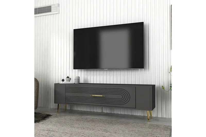 Mirel Tv-bänk 120 cm - Antracit/Guld - Möbler - TV- & Mediamöbler - TV bänk & mediabänk