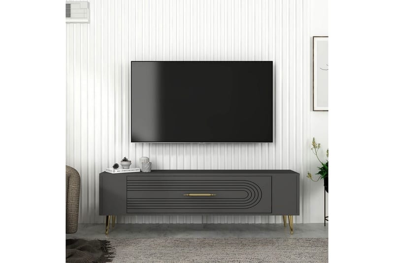 Mirel Tv-bänk 120 cm - Antracit/Guld - Möbler - TV- & Mediamöbler - TV bänk & mediabänk