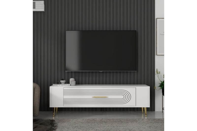 Mirel Tv-bänk 120 cm - Vit/Guld - Möbler - TV- & Mediamöbler - TV bänk & mediabänk