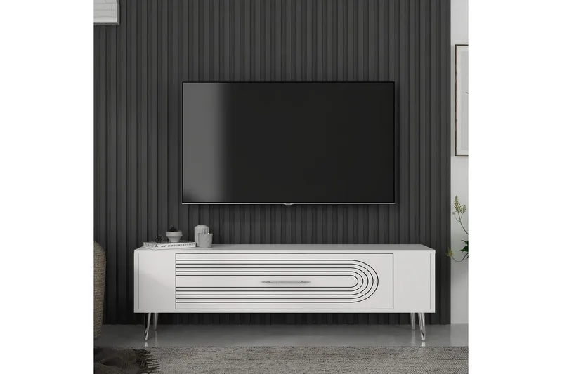 Mirel Tv-bänk 120 cm - Vit/Silver - Möbler - TV- & Mediamöbler - TV bänk & mediabänk