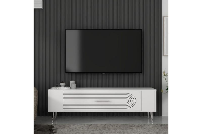 Mirel Tv-bänk 120 cm - Vit/Silver - Möbler - TV- & Mediamöbler - TV bänk & mediabänk