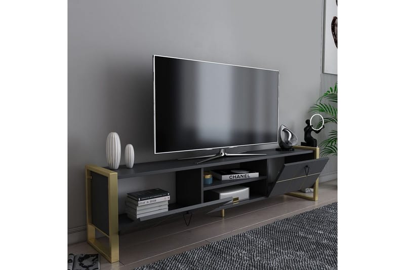 Munetaka Tv-bänk 184 cm - Antracit/Guld - Möbler - TV- & Mediamöbler - TV bänk & mediabänk