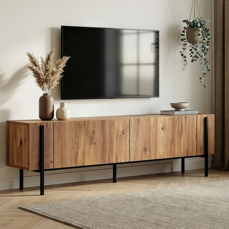 Nexus TV-bänk 180 cm - Atlantic Pine och svart - Möbler - TV- & Mediamöbler - Mediastativ & väggfäste - Tv-stativ & Tv-väggfäste