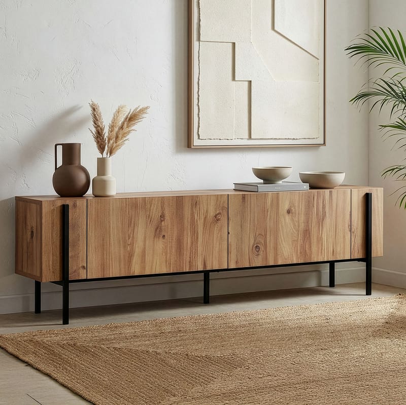 Nexus TV-bänk 180 cm - Atlantic Pine och svart - Möbler - TV- & Mediamöbler - Mediastativ & väggfäste - Tv-stativ & Tv-väggfäste