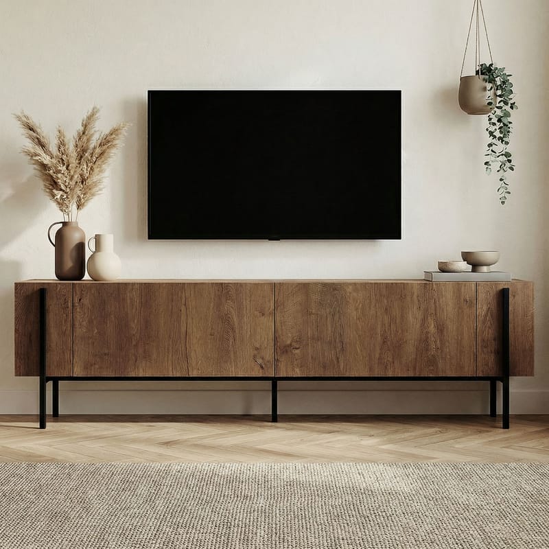 Nexus TV-bänk 180 cm - Kafkas Oak och Black - Möbler - TV- & Mediamöbler - Mediastativ & väggfäste - Tv-stativ & Tv-väggfäste