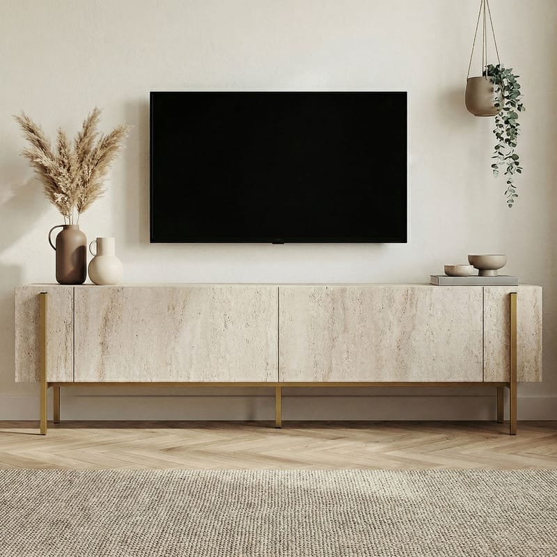 Nexus TV-bänk 180 cm - Travertin/guld - Möbler - TV- & Mediamöbler - TV bänk & mediabänk