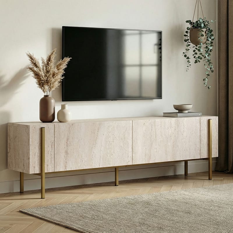 Nexus TV-bänk 180 cm - Travertin/guld - Möbler - TV- & Mediamöbler - TV bänk & mediabänk
