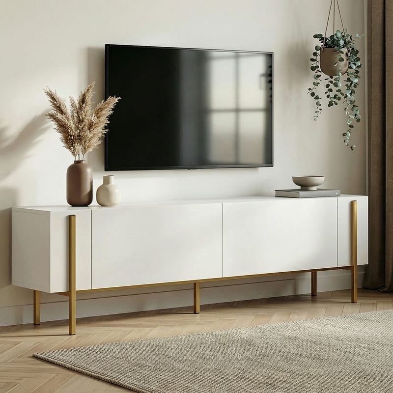 Nexus TV-bänk 180 cm - Vitt och guld - Möbler - TV- & Mediamöbler - Mediastativ & väggfäste - Tv-stativ & Tv-väggfäste