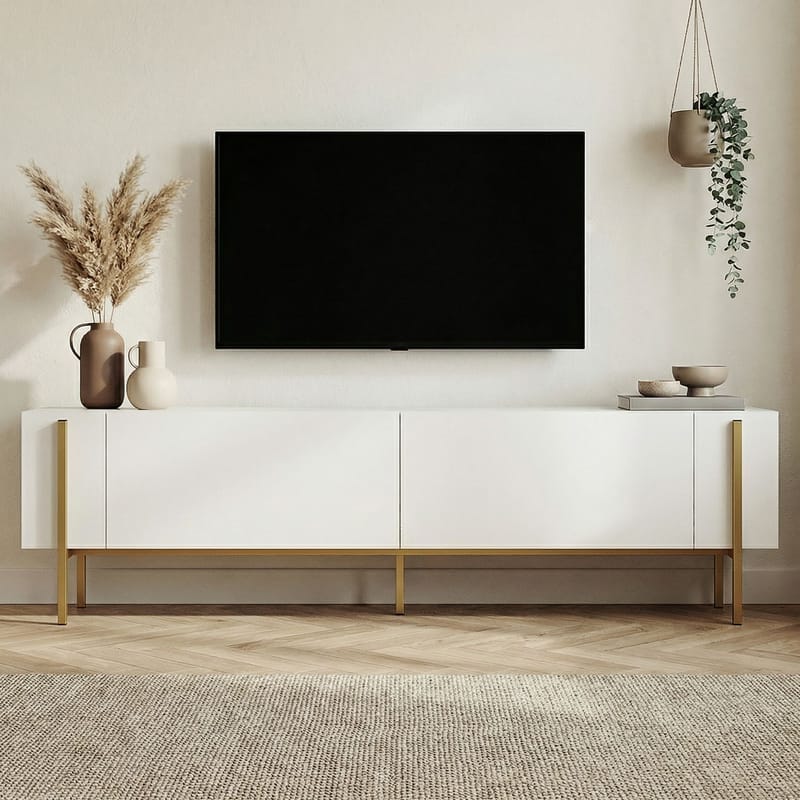 Nexus TV-bänk 180 cm - Vitt och guld - Möbler - TV- & Mediamöbler - Mediastativ & väggfäste - Tv-stativ & Tv-väggfäste