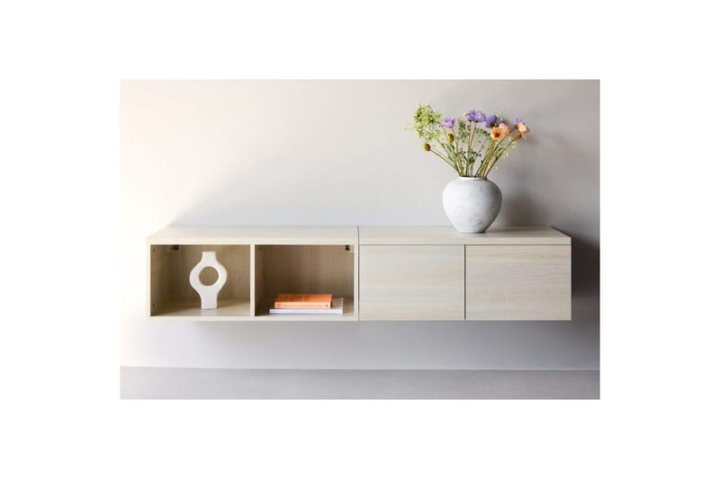 Nomi Vägghängd Tv Bänk 180 cm med Förvaring i Ljust Trä - Beige - Möbler - TV- & Mediamöbler - TV bänk & mediabänk