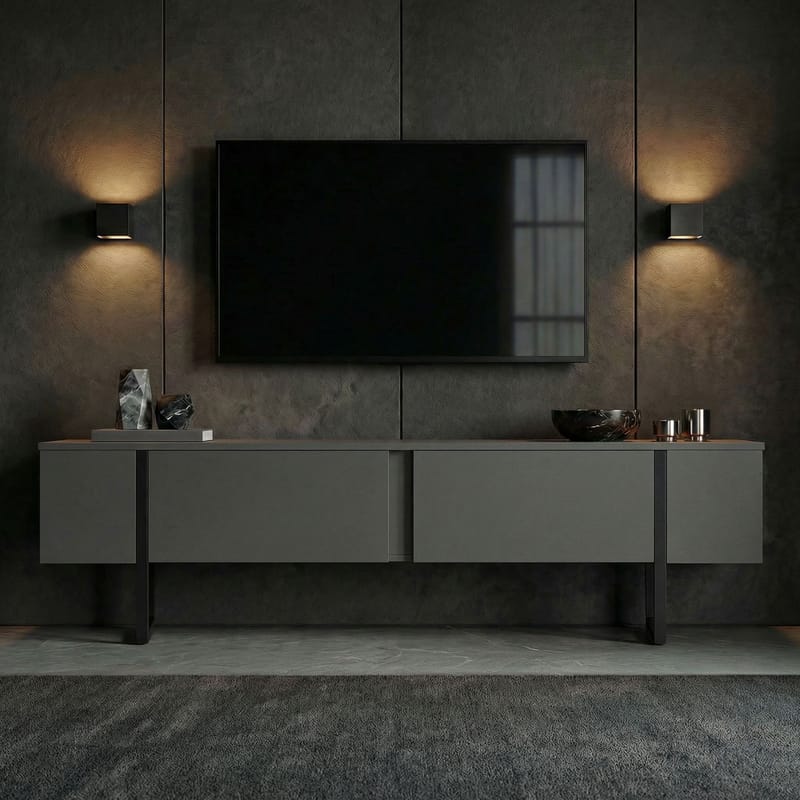 Nopira TV-bänk 180 cm - Antracit och svart - Möbler - TV- & Mediamöbler - Mediastativ & väggfäste - Tv-stativ & Tv-väggfäste