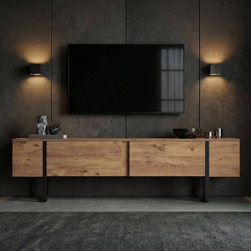 Nopira TV-bänk 180 cm - Atlantic Pine och svart - Möbler - TV- & Mediamöbler - Mediastativ & väggfäste - Tv-stativ & Tv-väggfäste