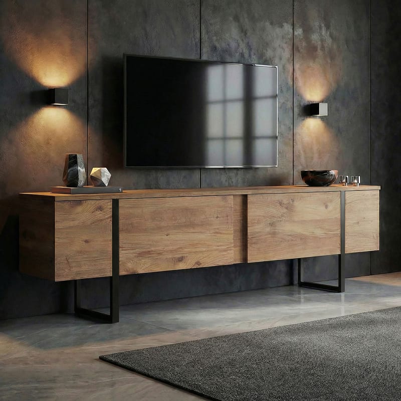 Nopira TV-bänk 180 cm - Atlantic Pine och svart - Möbler - TV- & Mediamöbler - Mediastativ & väggfäste - Tv-stativ & Tv-väggfäste