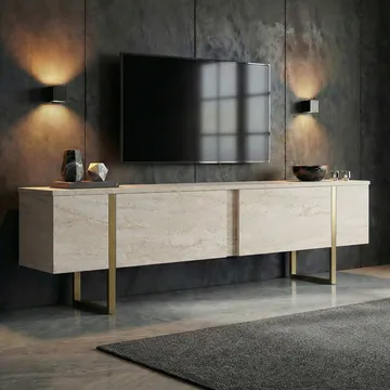 Nopira TV-bänk 180 cm - Travertin och guld - Möbler - TV- & Mediamöbler - Mediastativ & väggfäste - Tv-stativ & Tv-väggfäste