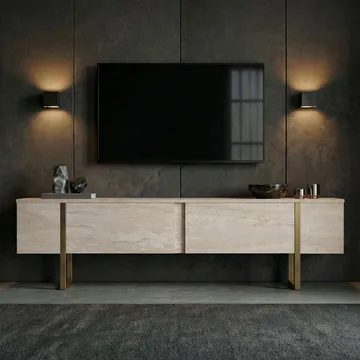Nopira TV-bänk 180 cm - Travertin och guld - Möbler - TV- & Mediamöbler - Mediastativ & väggfäste - Tv-stativ & Tv-väggfäste