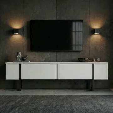Nopira TV-bänk 180 cm - Vit och svart - Möbler - TV- & Mediamöbler - Mediastativ & väggfäste - Tv-stativ & Tv-väggfäste