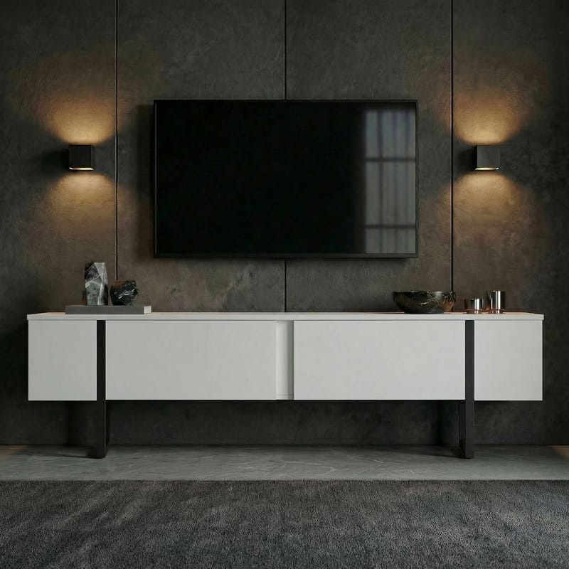 Nopira TV-bänk 180 cm - Vit och svart - Möbler - TV- & Mediamöbler - Mediastativ & väggfäste - Tv-stativ & Tv-väggfäste