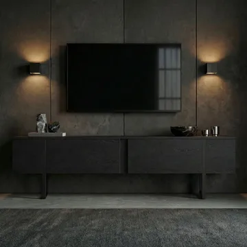 Nopira TV-bänk 180 cm - Wood Black och Black - Möbler - TV- & Mediamöbler - Mediastativ & väggfäste - Tv-stativ & Tv-väggfäste