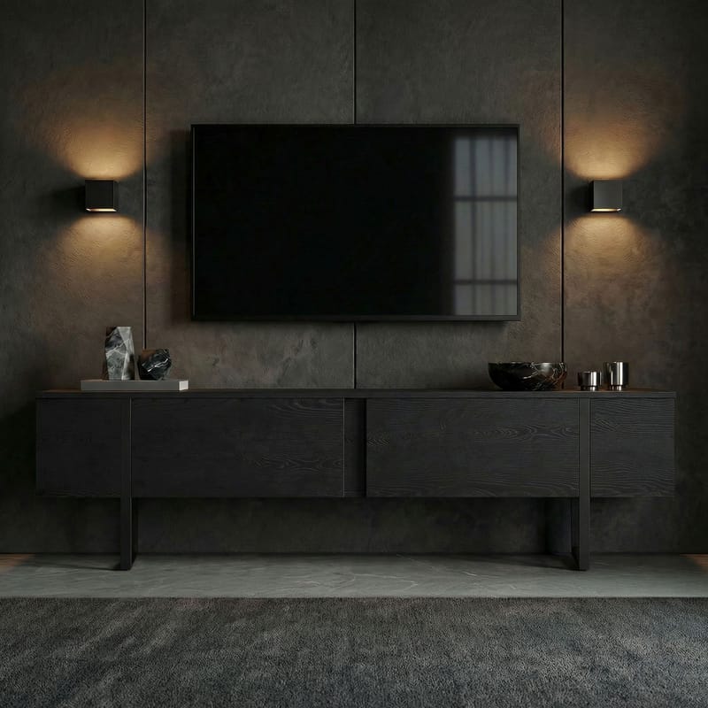 Nopira TV-bänk 180 cm - Wood Black och Black - Möbler - TV- & Mediamöbler - Mediastativ & väggfäste - Tv-stativ & Tv-väggfäste