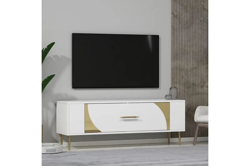 Olyra Tv-bänk 120 cm - Vit/Guld - Möbler - TV- & Mediamöbler - TV bänk & mediabänk