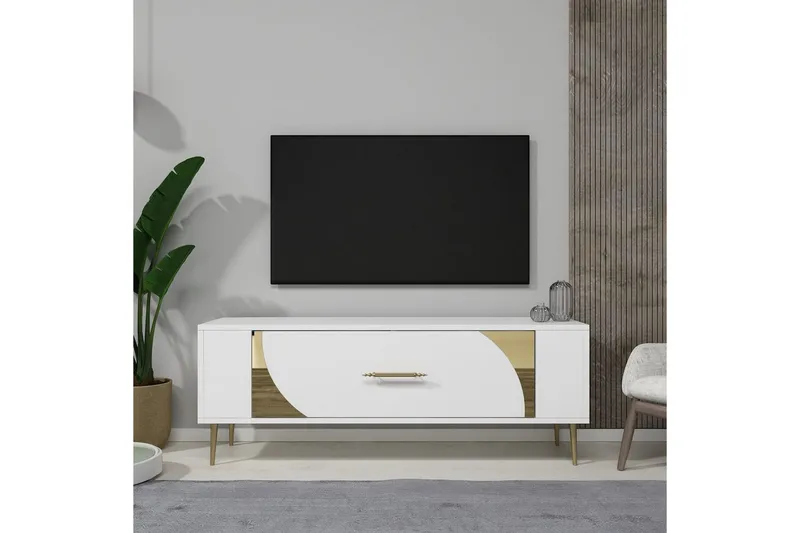 Olyra Tv-bänk 120 cm - Vit/Guld - Möbler - TV- & Mediamöbler - TV bänk & mediabänk