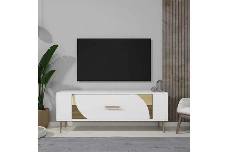 Olyra Tv-bänk 120 cm - Vit/Guld - Möbler - TV- & Mediamöbler - TV bänk & mediabänk
