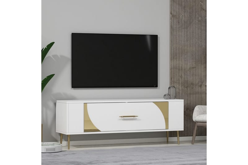 Olyra Tv-bänk 120 cm - Vit/Guld - Möbler - TV- & Mediamöbler - TV bänk & mediabänk