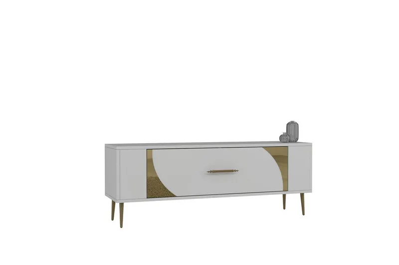 Olyra Tv-bänk 120 cm, Vit/Guld