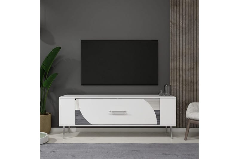 Olyra Tv-bänk 120 cm - Vit/Silver - Möbler - TV- & Mediamöbler - TV bänk & mediabänk