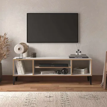 Olyros Tv-bänk 140 cm med Förvaring i Trä med Metallben - Vit - Möbler - TV- & Mediamöbler - TV bänk & mediabänk