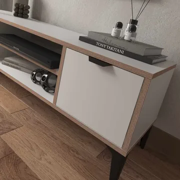 Olyros Tv-bänk 140 cm med Förvaring i Trä med Metallben - Vit - Möbler - TV- & Mediamöbler - TV bänk & mediabänk