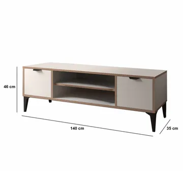 Olyros Tv-bänk 140 cm med Förvaring i Trä med Metallben - Vit - Möbler - TV- & Mediamöbler - TV bänk & mediabänk