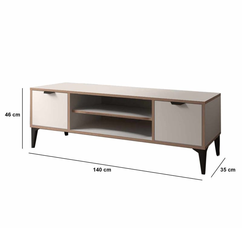 Olyros Tv-bänk 140 cm med Förvaring i Trä med Metallben - Vit - Möbler - TV- & Mediamöbler - TV bänk & mediabänk