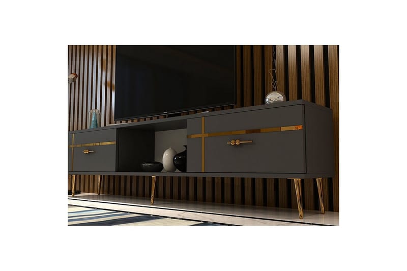 Safiya Tv-bänk 150 cm - Antracit/Guld - Möbler - TV- & Mediamöbler - TV bänk & mediabänk