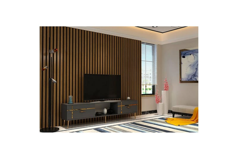 Safiya Tv-bänk 150 cm - Antracit/Guld - Möbler - TV- & Mediamöbler - TV bänk & mediabänk