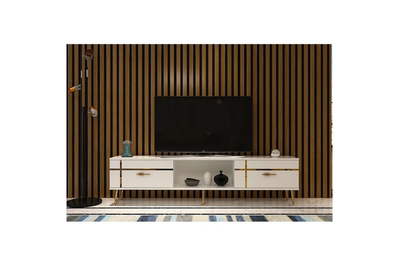 Safiya Tv-bänk 150 cm - Vit/Guld - Möbler - TV- & Mediamöbler - TV bänk & mediabänk