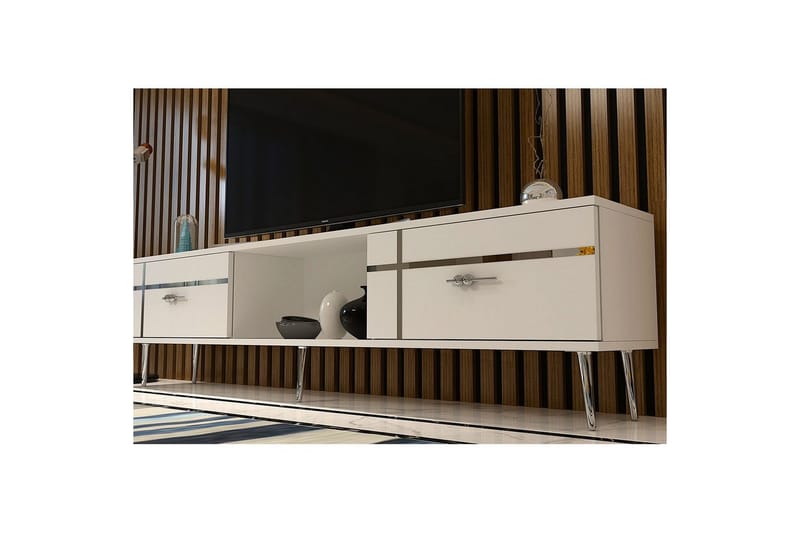 Safiya Tv-bänk 150 cm - Vit/Silver - Möbler - TV- & Mediamöbler - TV bänk & mediabänk